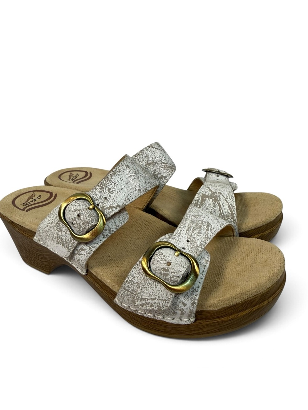Dansko Sophie White Distressed Leather Buckle Sandals EU 38 US 7.5-8